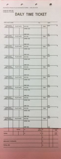 Time Ticket 3 Part with 10 Self Adhesive Flags